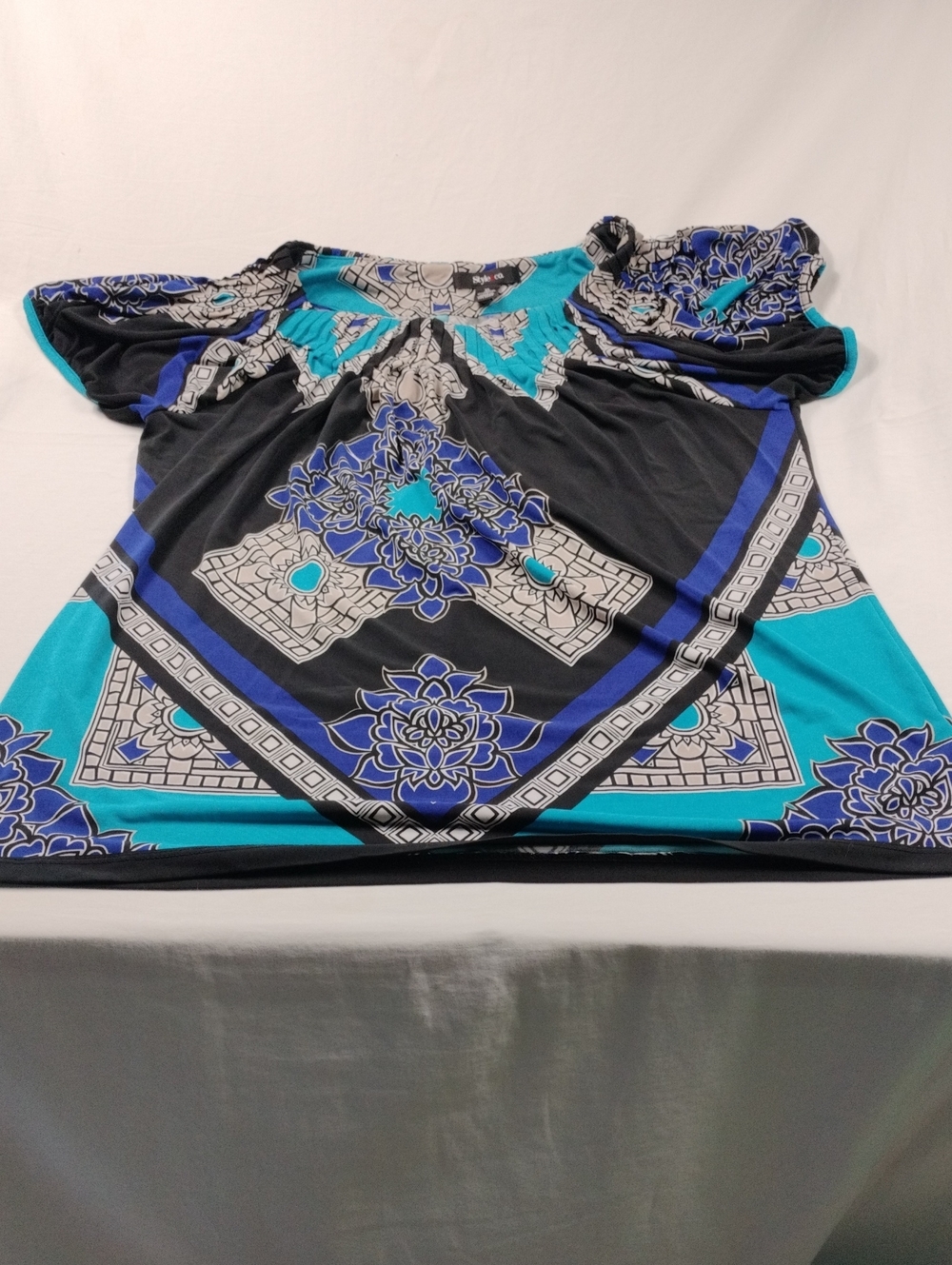 Style & Co. Women’s Floral Pattern Short Sleeve Top in Teal and Black Size XL